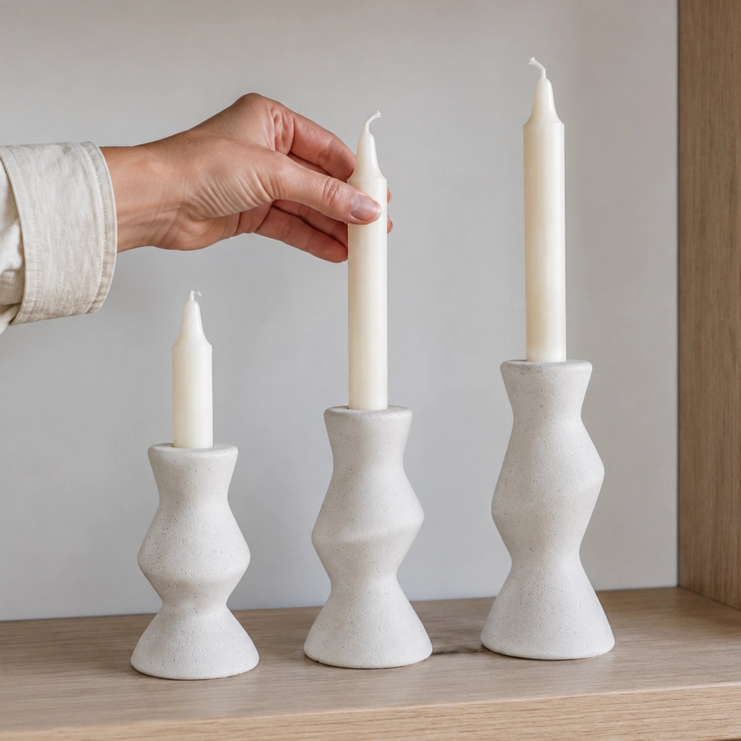 Kit Porta Velas em Cerâmica Granilite