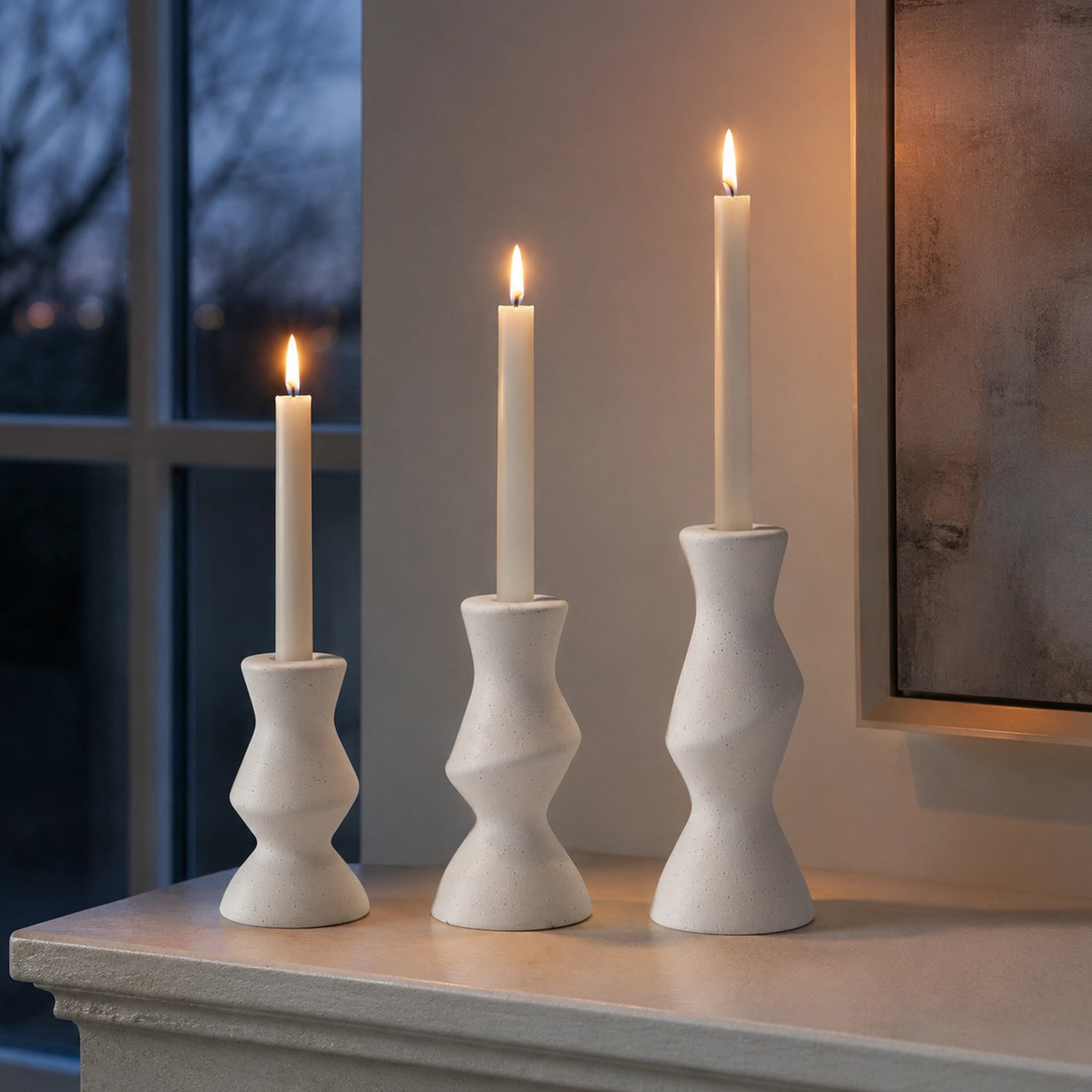 Kit Porta Velas em Cerâmica Granilite