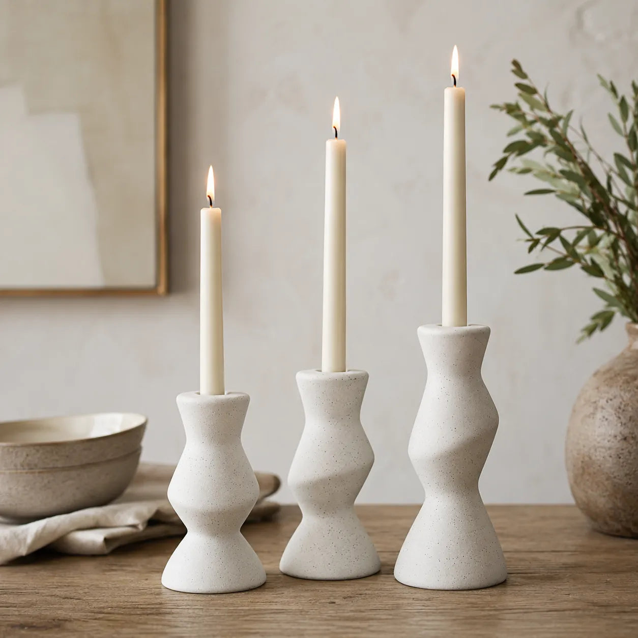 Kit Porta Velas em Cerâmica Granilite