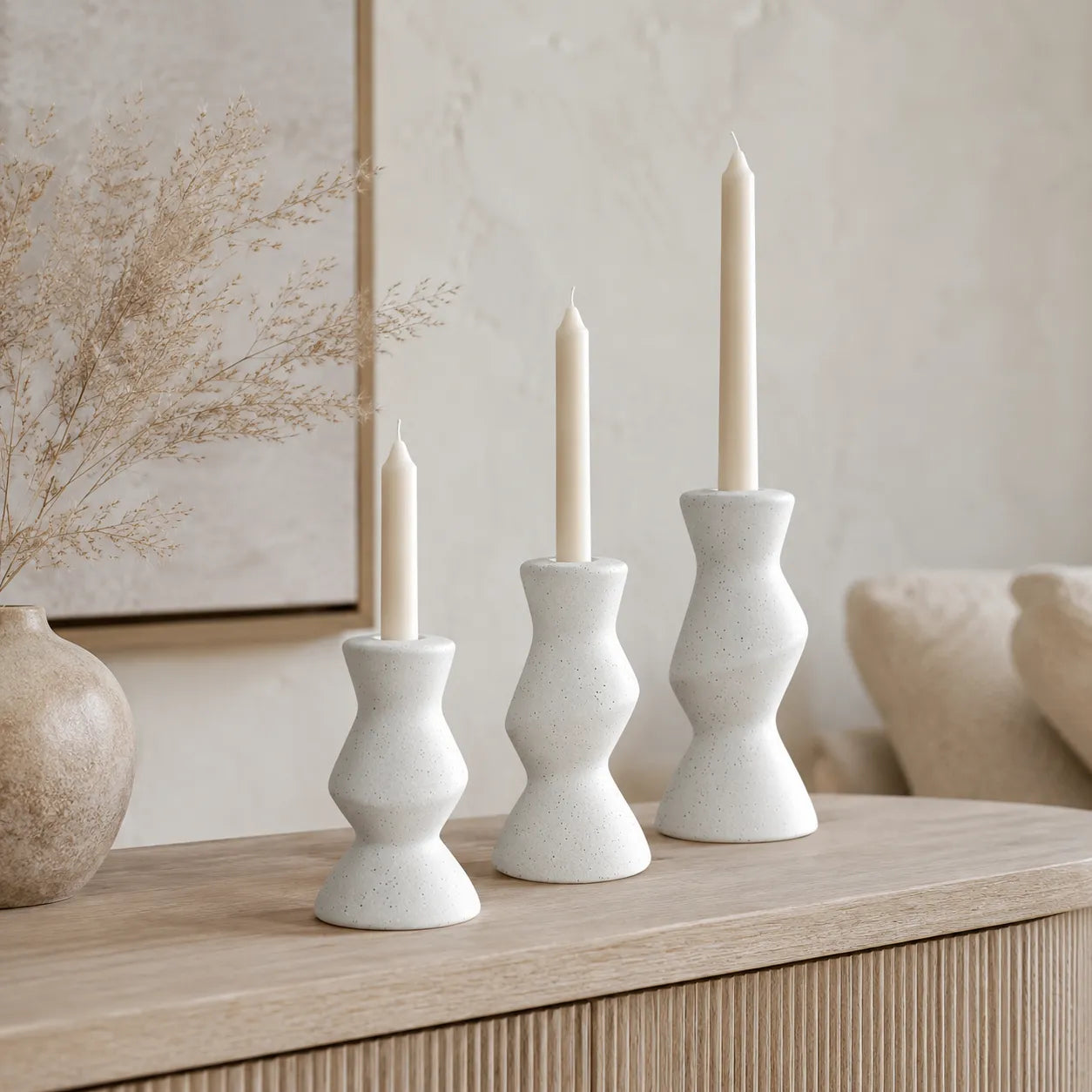 Kit Porta Velas em Cerâmica Granilite