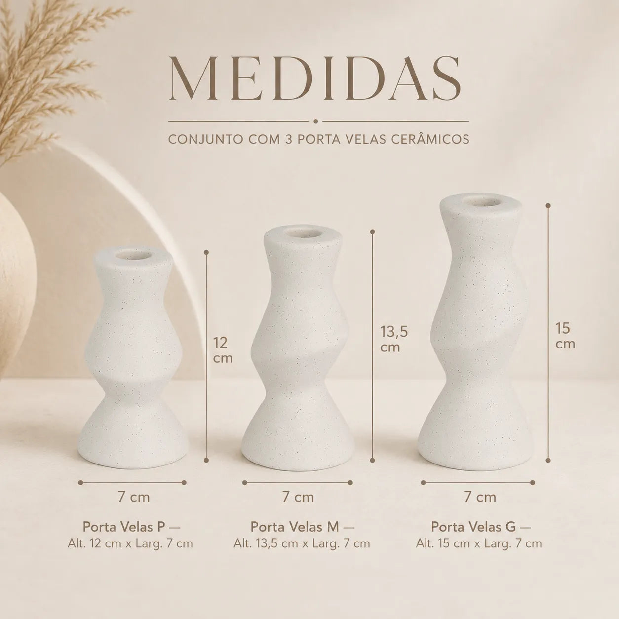 Kit Porta Velas em Cerâmica Granilite