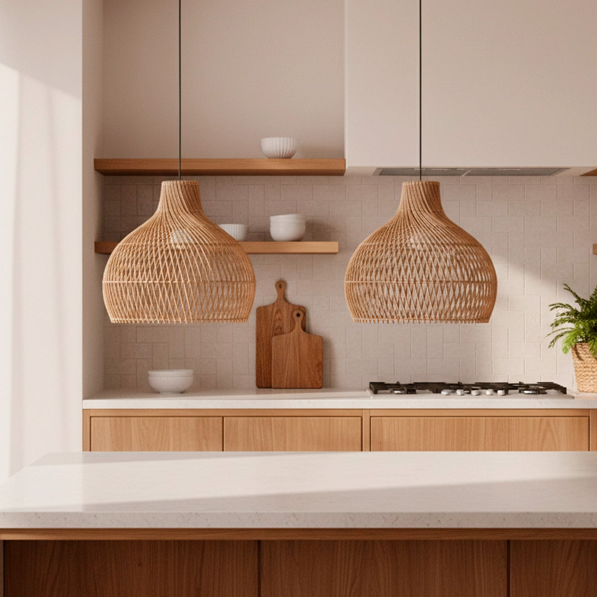 Kit 2x Luminárias Pendente  de Rattan Gaia