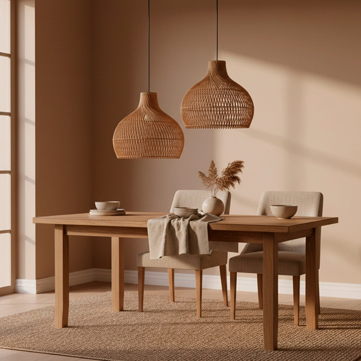 Kit 2x Luminárias Pendente  de Rattan Gaia