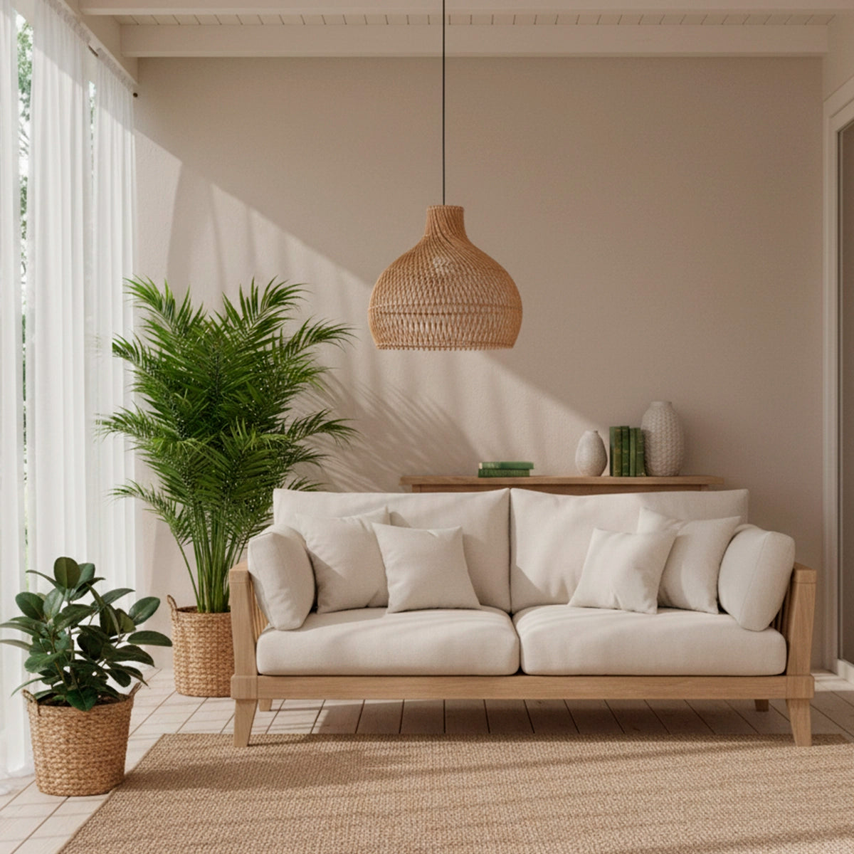 Kit 2x Luminárias Pendente  de Rattan Gaia
