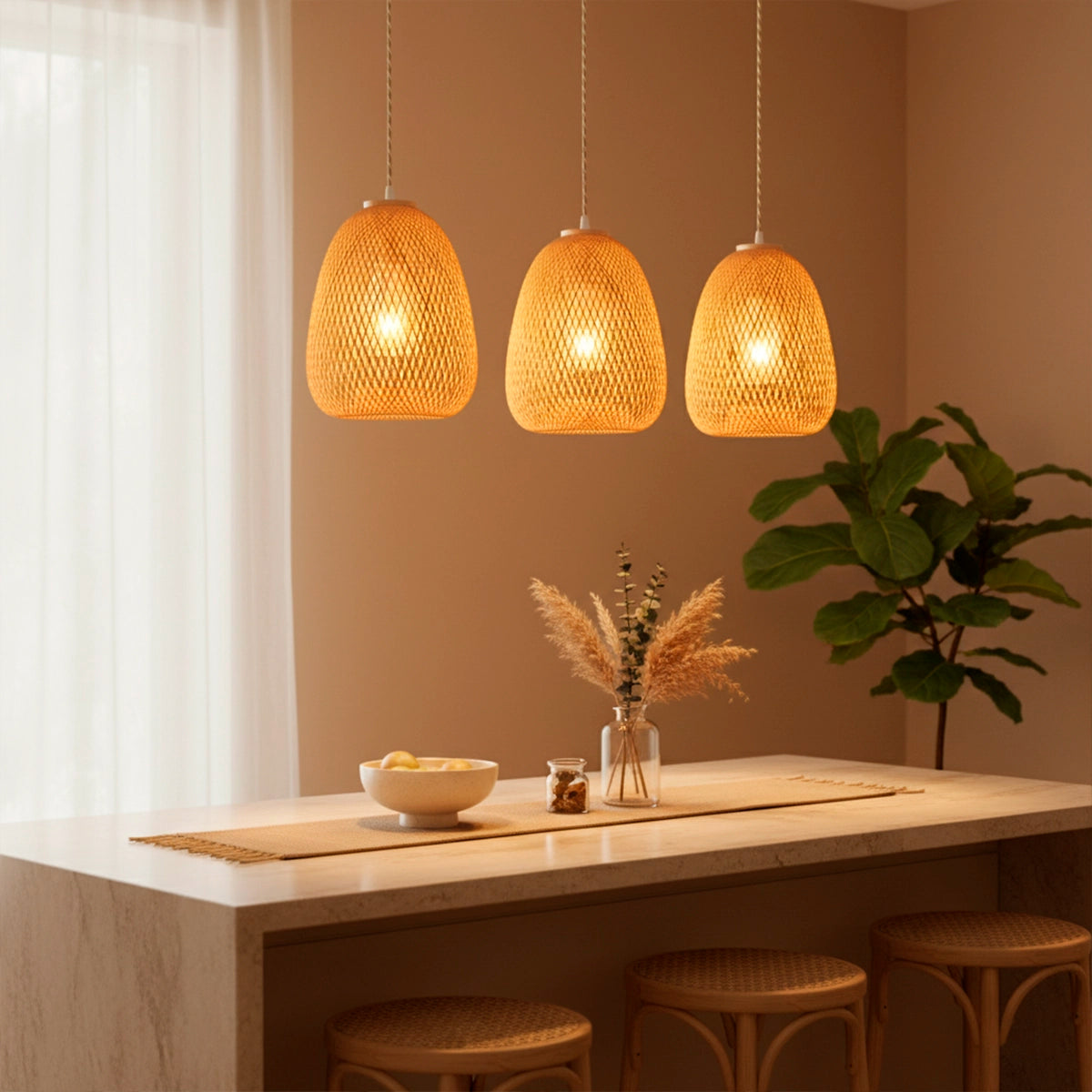 Kit 3 Luminárias Pendente de Bambu Bayu