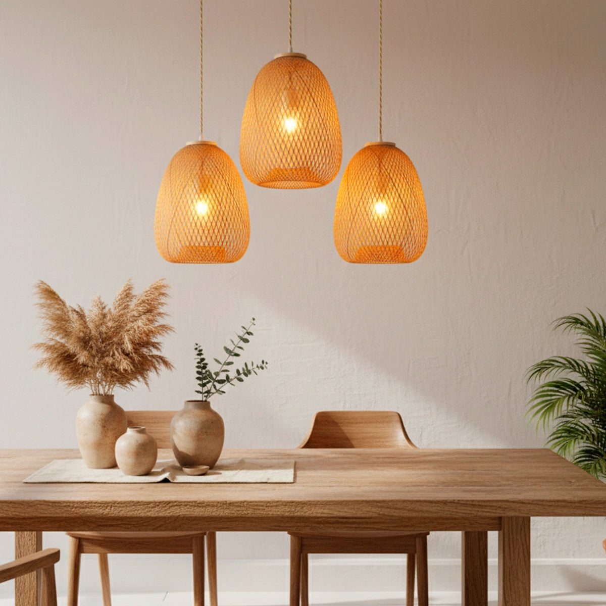 Kit 3 Luminárias Pendente de Bambu Bayu