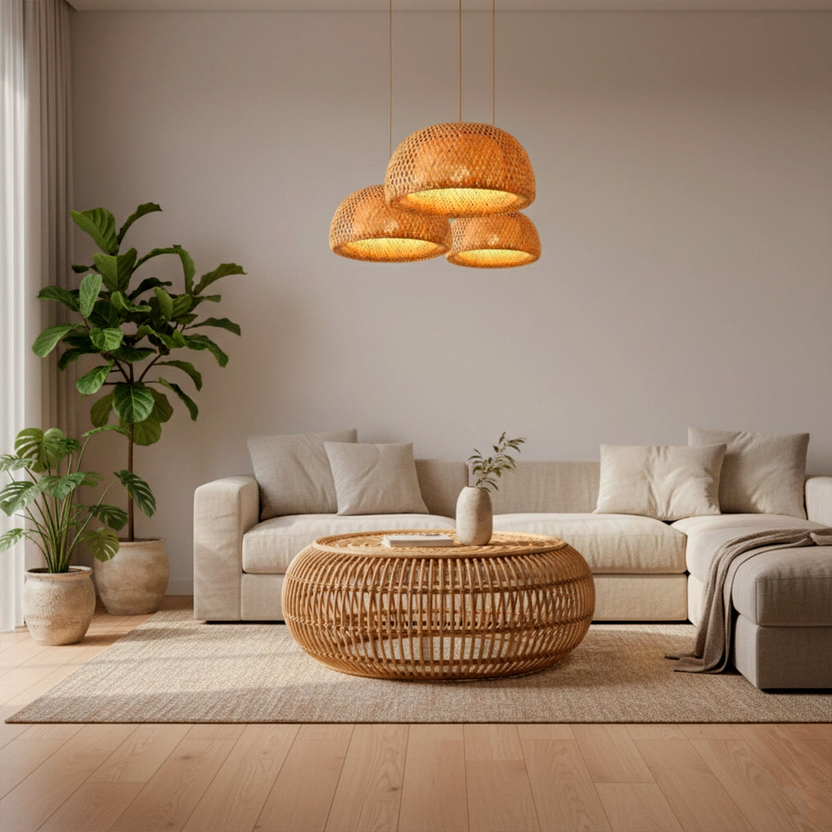 Kit 3 Luminárias Pendente de Bambu Encantos