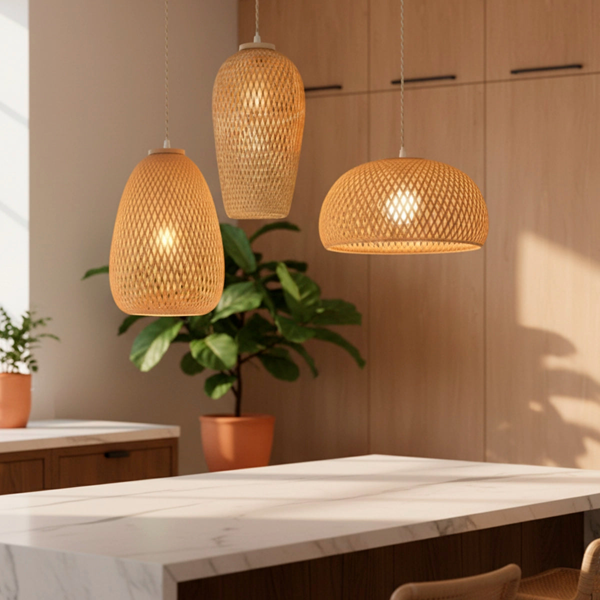 Kit 3 Luminárias Pendente de Bambu Serene