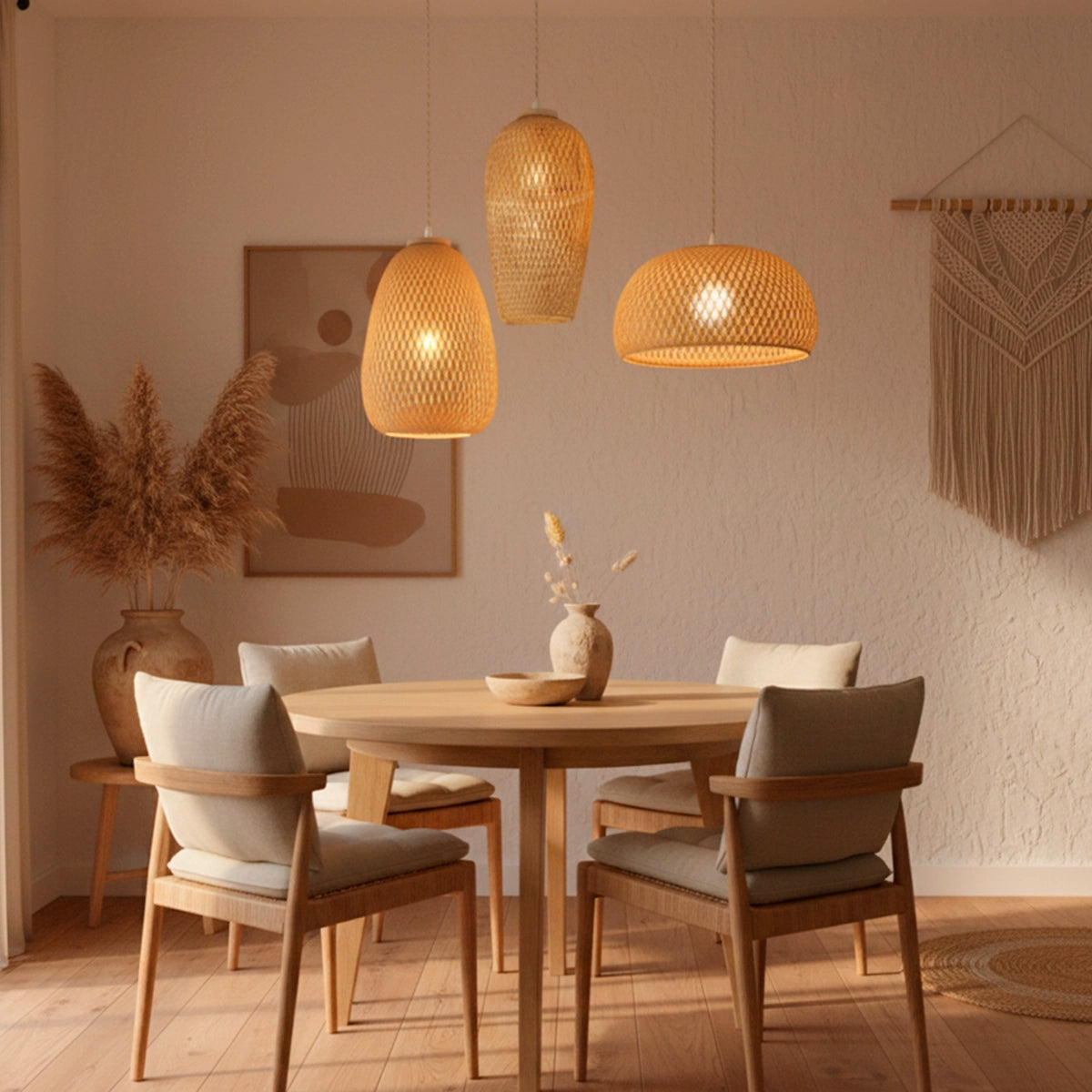 Kit 3 Luminárias Pendente de Bambu Serene