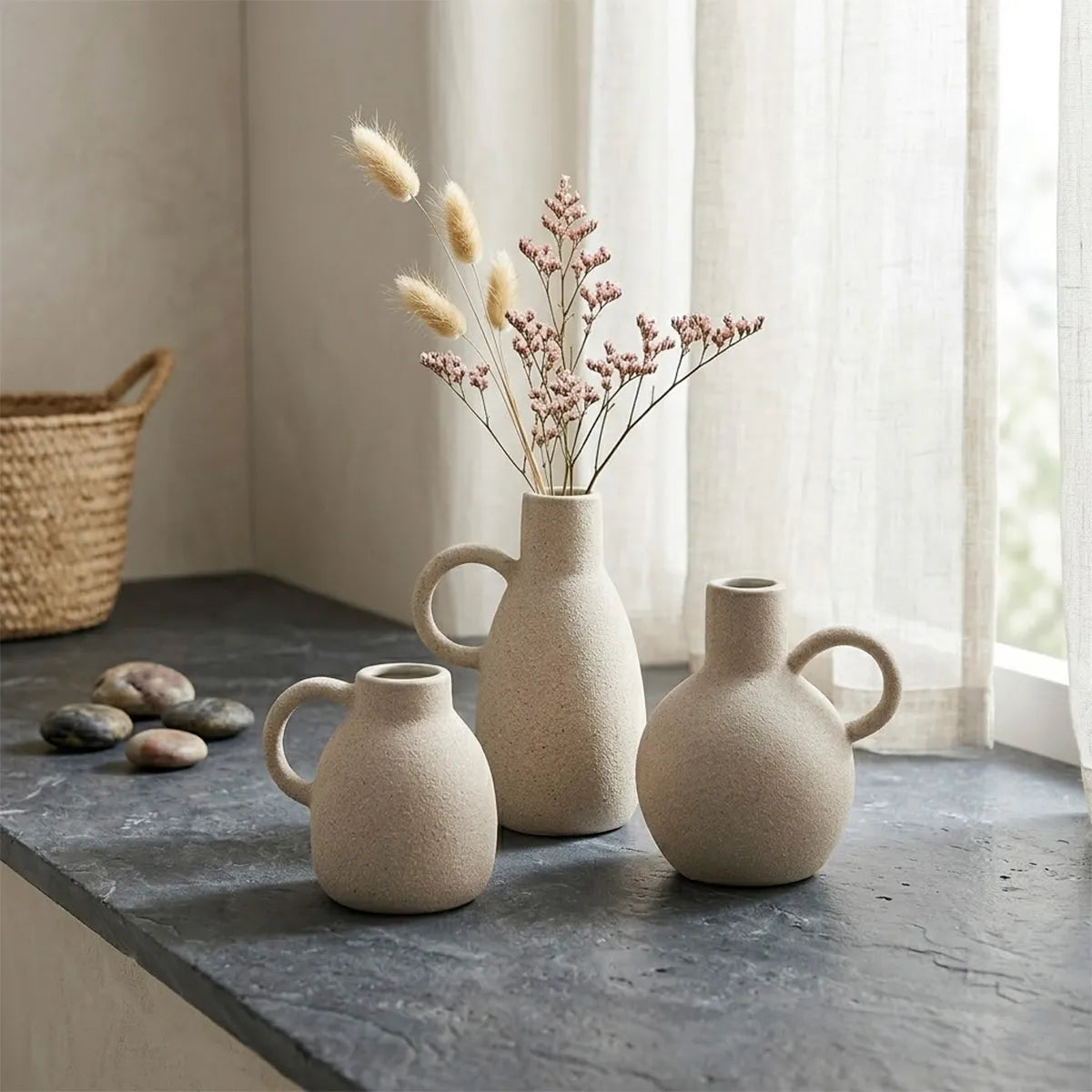 Conjunto de Vasos Decorativos Cerâmica Terris - 3 peças