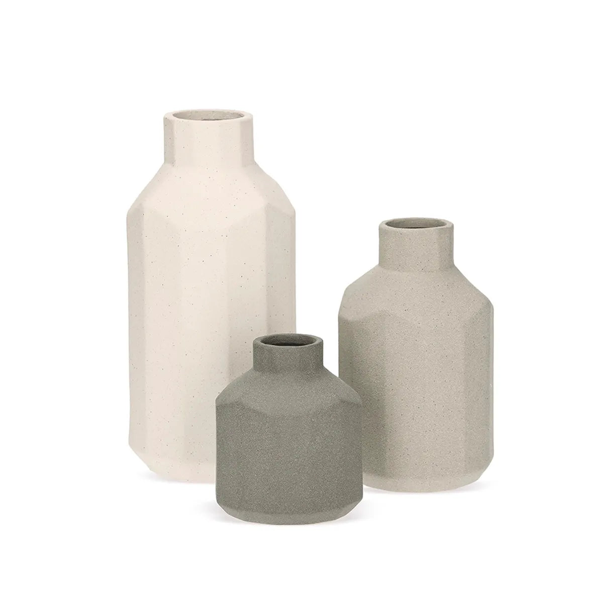 Conjunto de Vasos Decorativos Cerâmica Geométrico Prisma