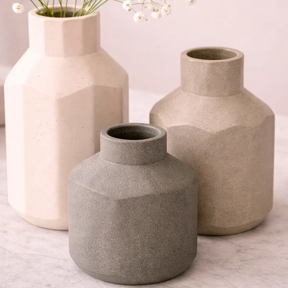 Conjunto de Vasos Decorativos Cerâmica Geométrico Prisma