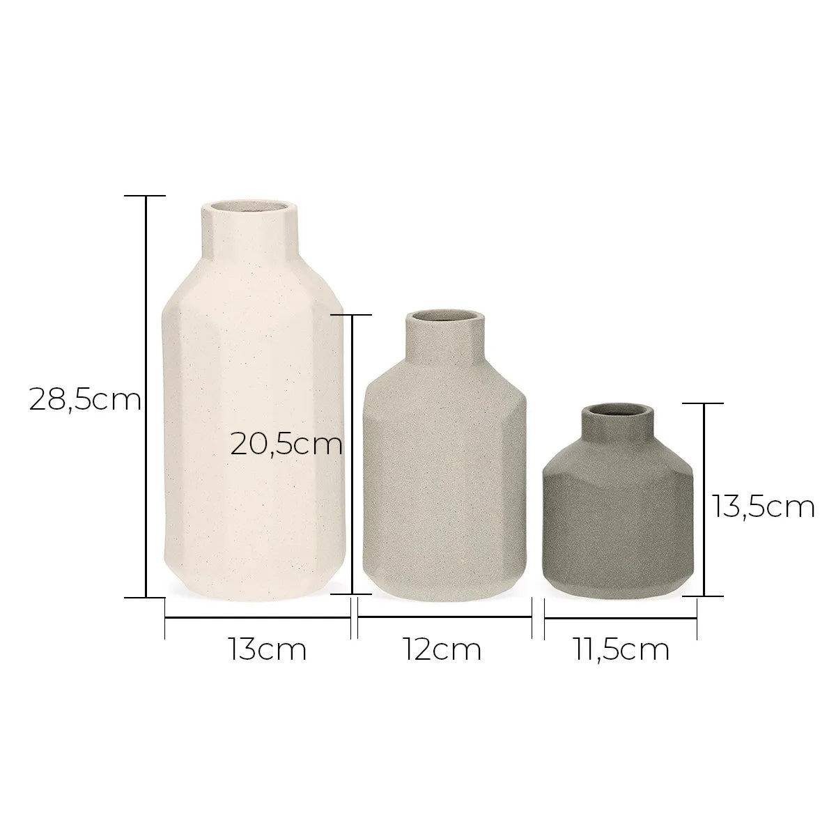 Conjunto de Vasos Decorativos Cerâmica Geométrico Prisma