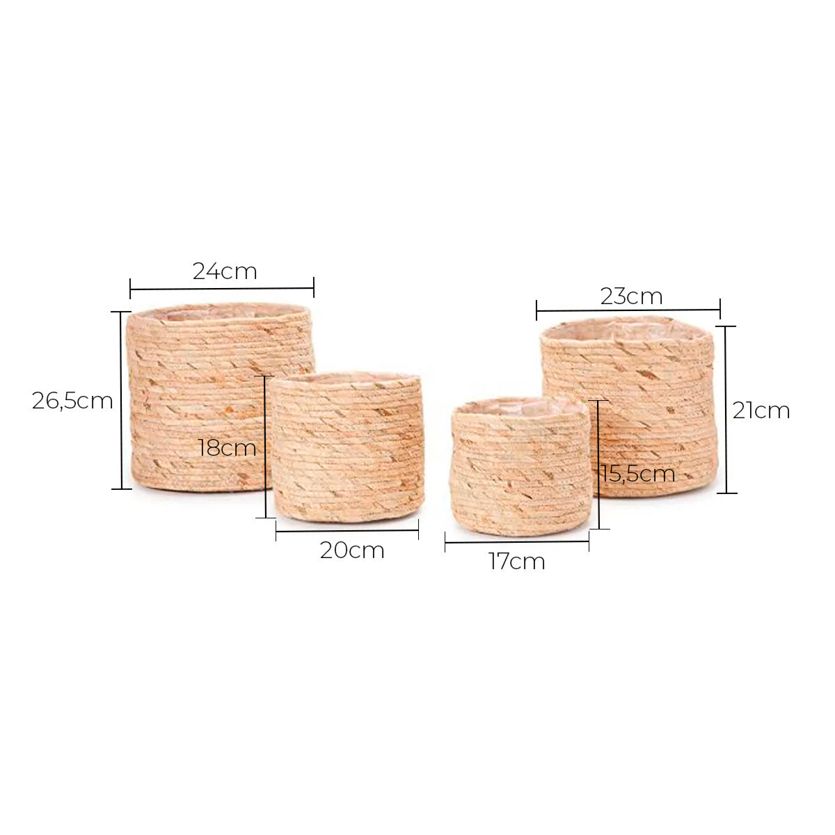 Kit 4 Cachepots em Fibra Natural Raizes