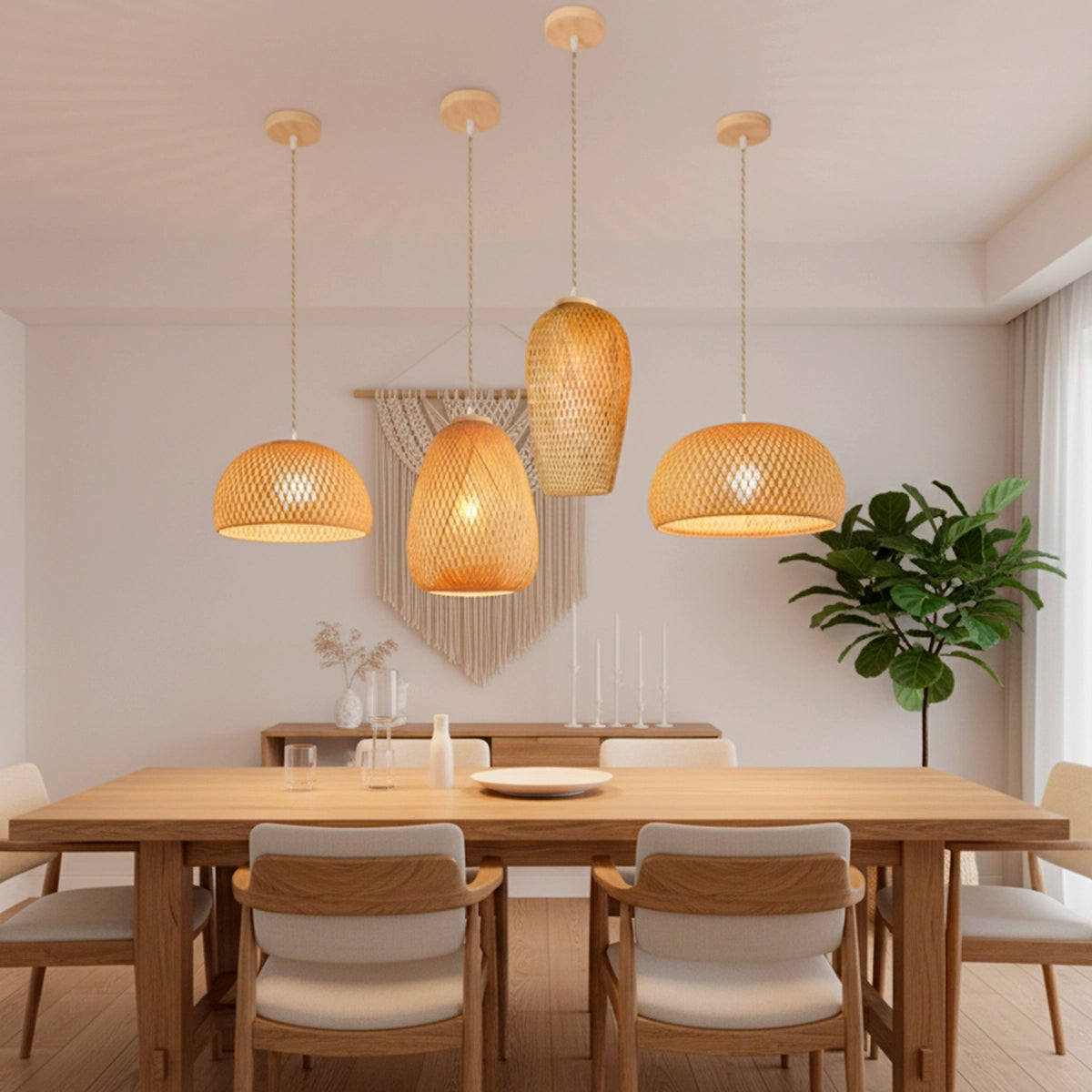 Kit 4 Luminárias Pendente de Bambu Trama