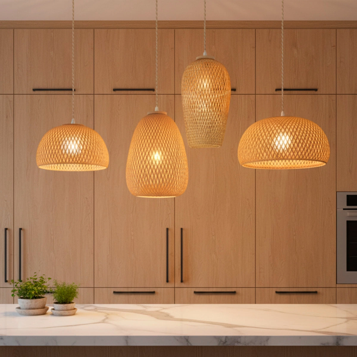 Kit 4 Luminárias Pendente de Bambu Trama