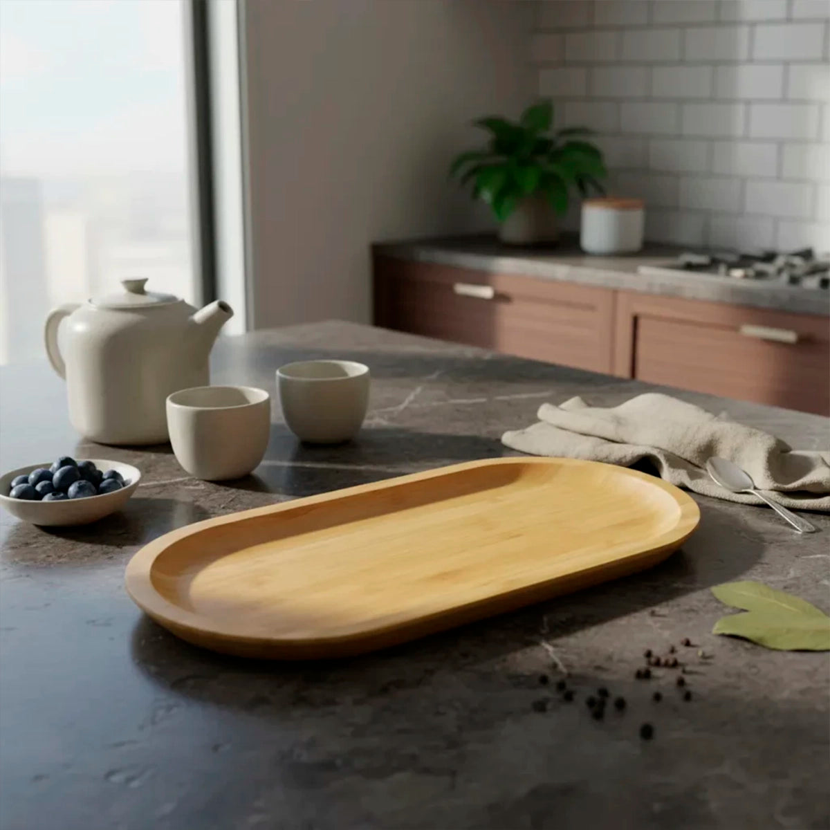 Kit Bandejas de Bambu Oval Essenza Natural