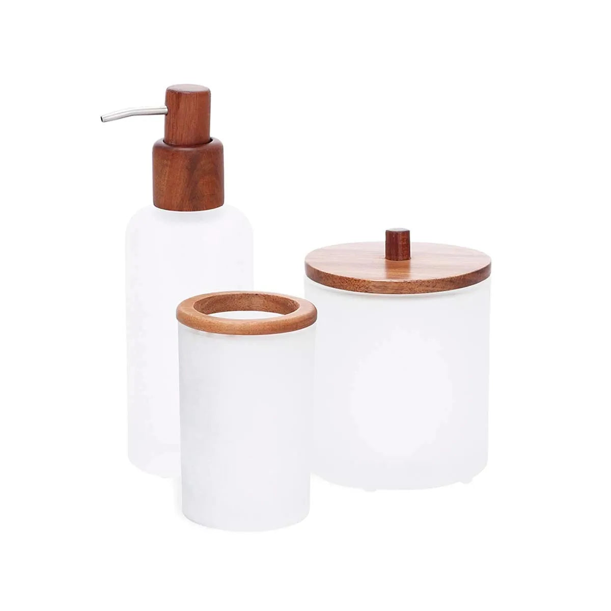 Kit Banheiro em Vidro e Madeira Acácia Zen - 3 Pçs