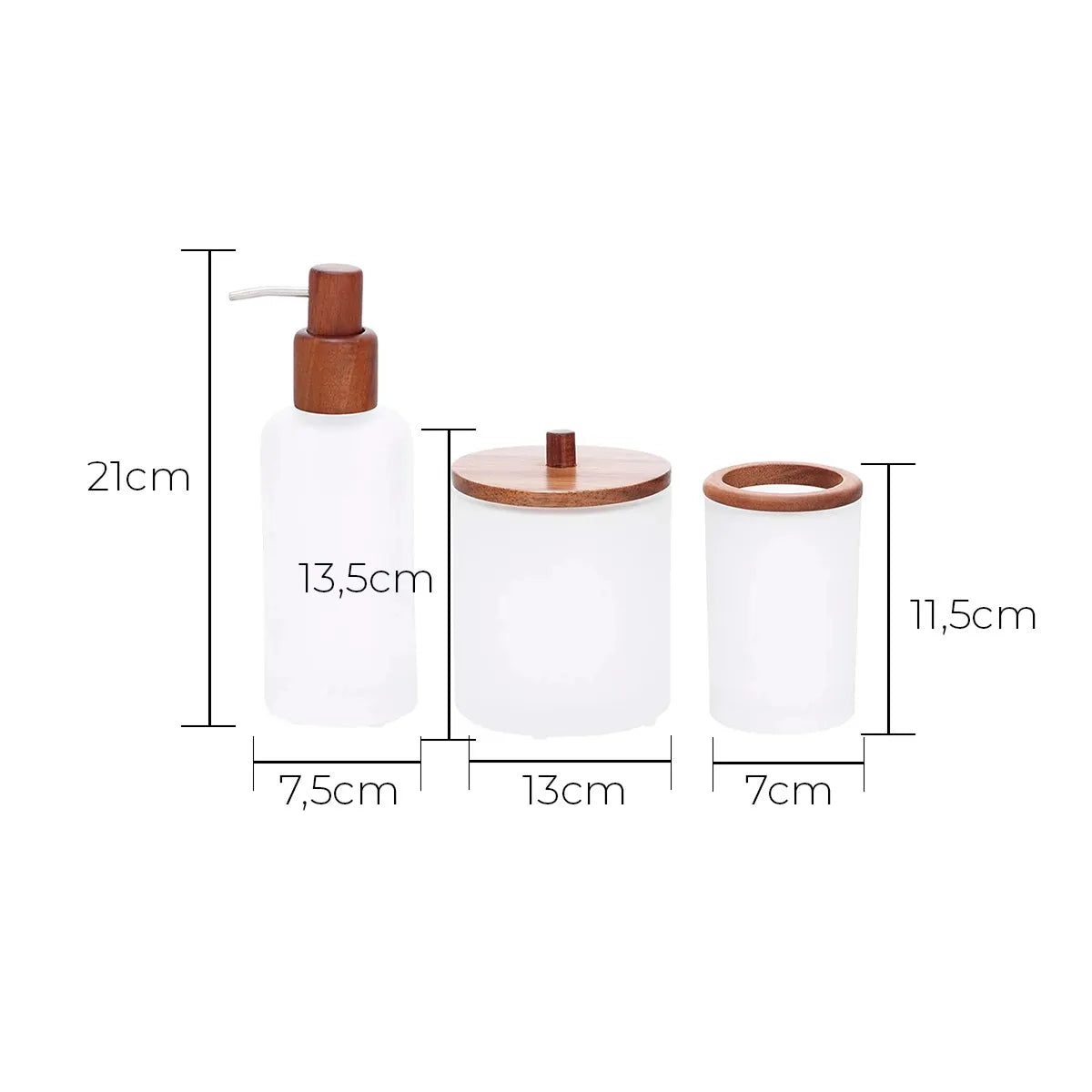Kit Banheiro em Vidro e Madeira Acácia Zen - 3 Pçs