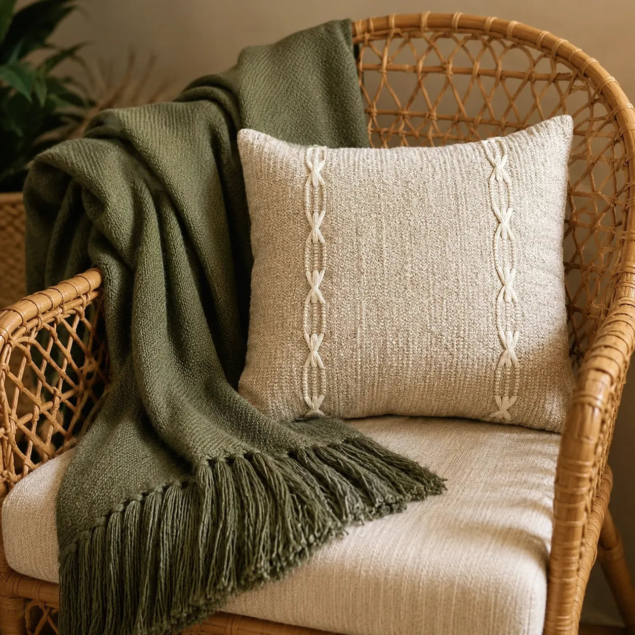 Kit Manta para Sofá e Capa de Almofada Verde Elos