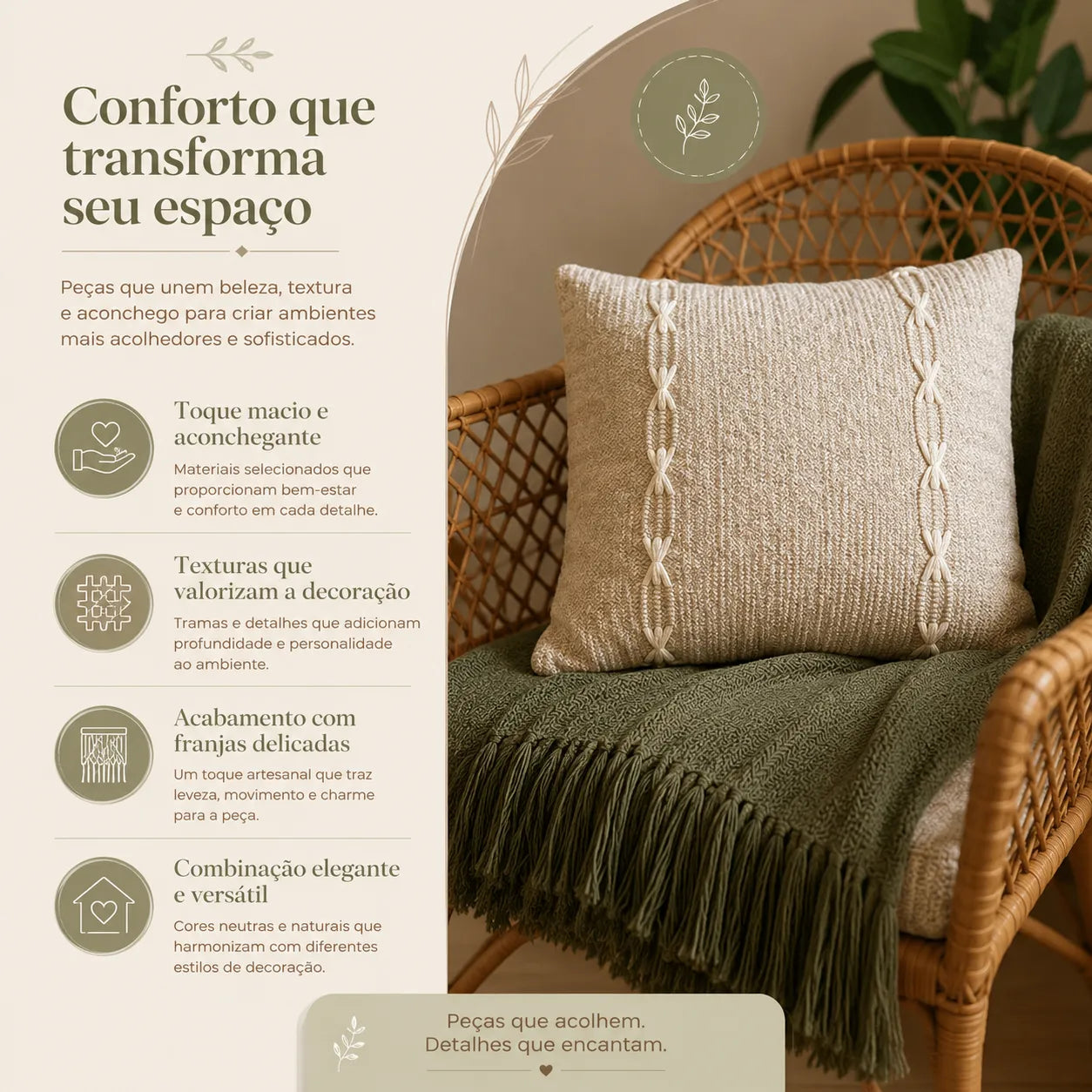 Kit Manta para Sofá e Capa de Almofada Verde Elos