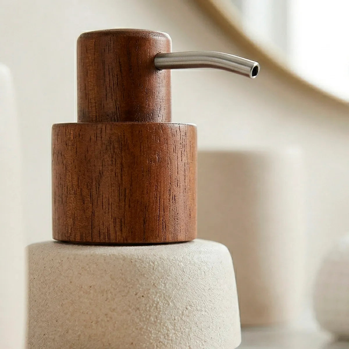 Conjunto para Banheiro 3 Peças Bege com Bandeja e Porta Sabonete Líquido Oasis