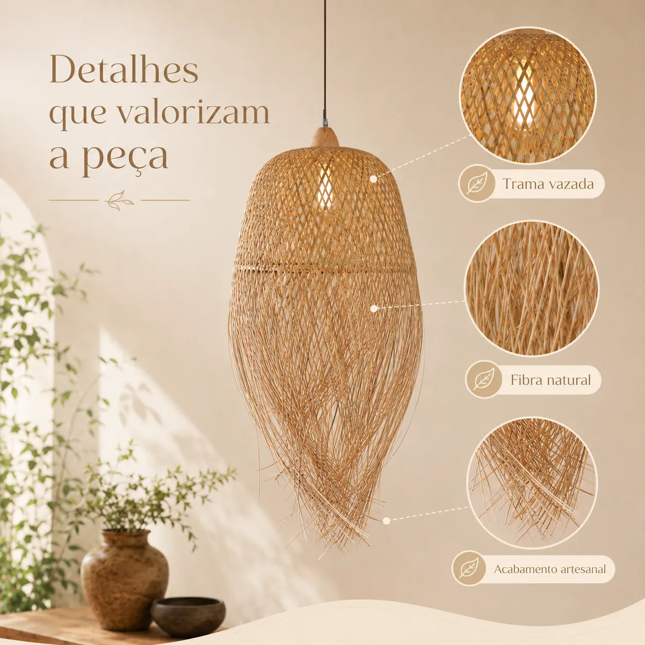 Luminária Pendente de Bambu Ayun