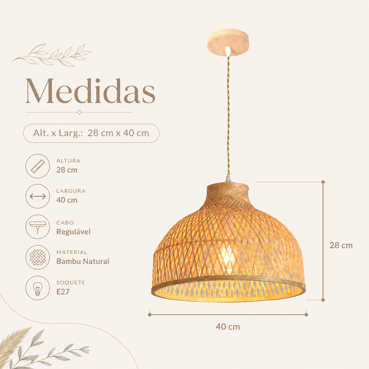 Luminária Pendente de Bambu Kora