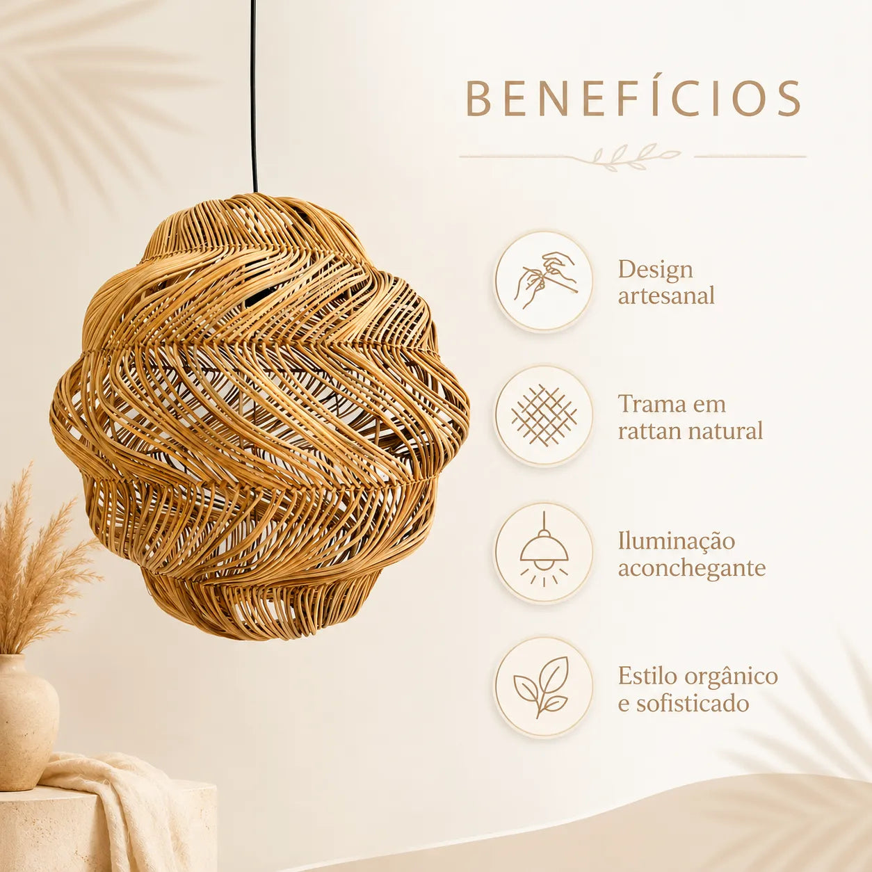 Kit 2 Luminárias Pendente em Rattan Kyoto