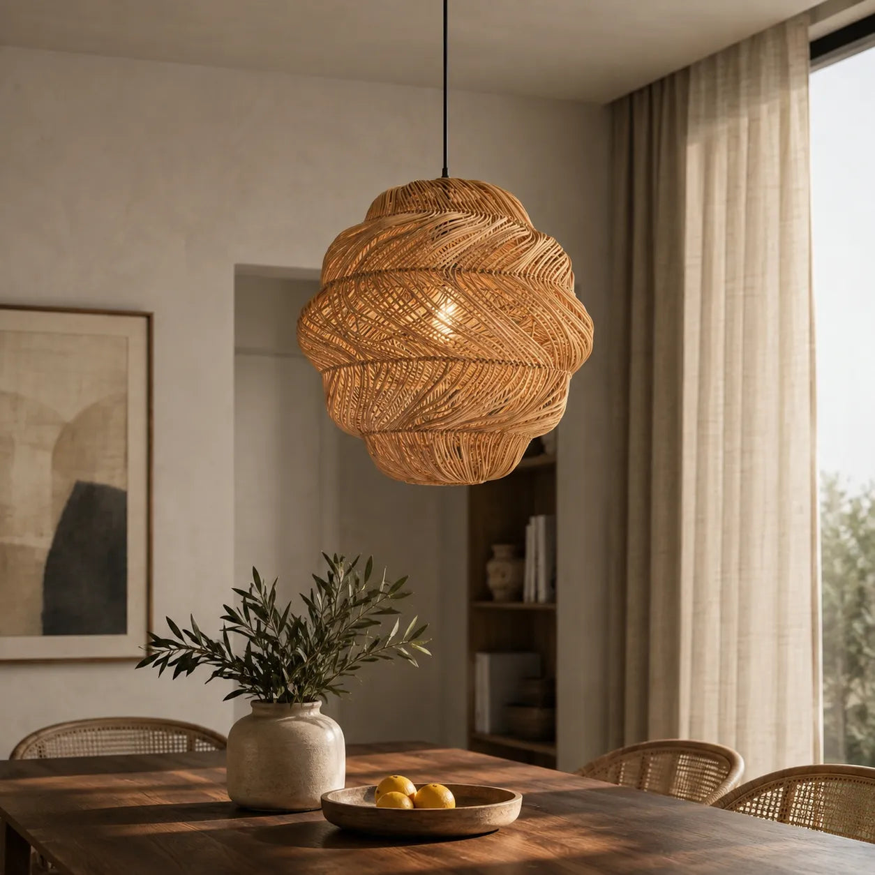 Kit 2 Luminárias Pendente em Rattan Kyoto