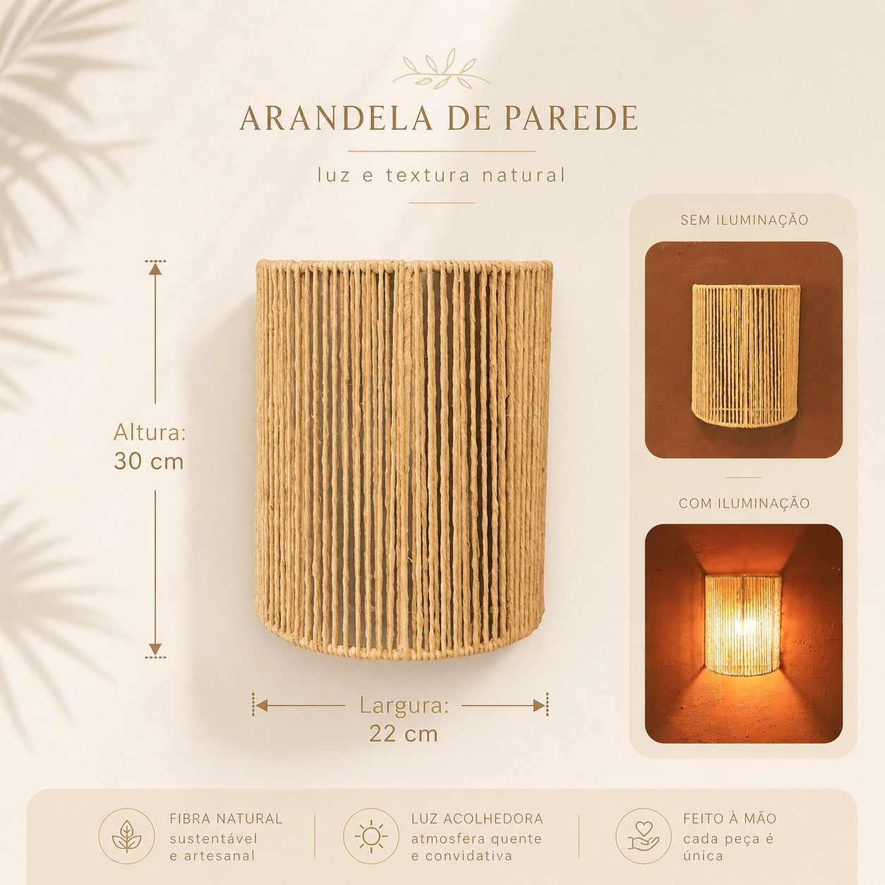Luminária Arandela de Palha Brisa