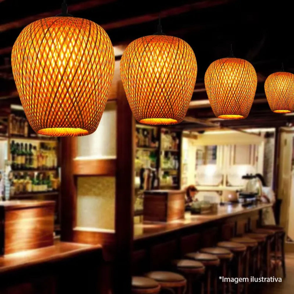 Luminária Pendente Bambu Rattan