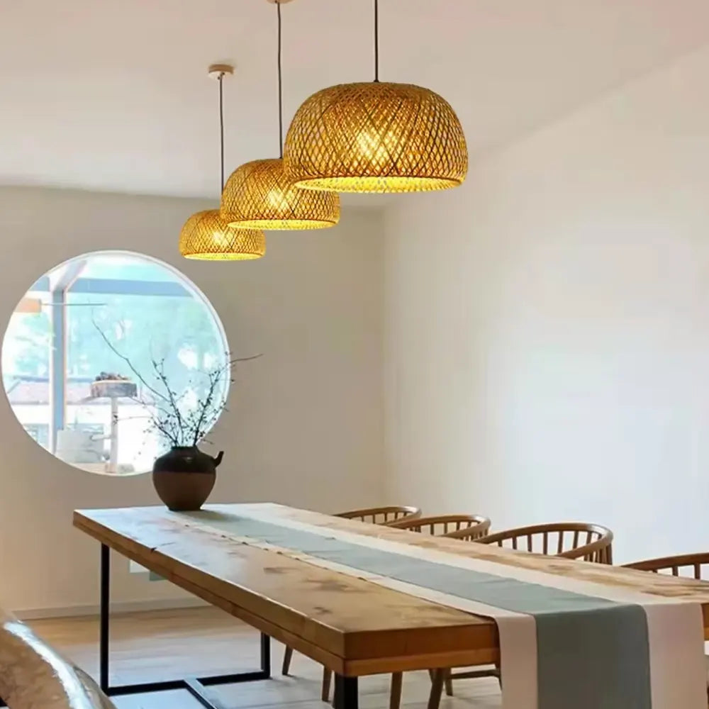 Luminária Pendente de Bambu Rattan Loom