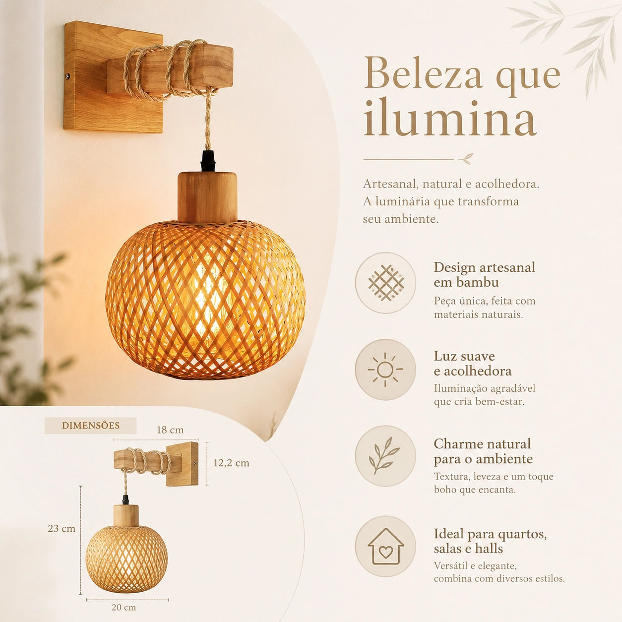 Luminária de parede Bambu Retrô Bali