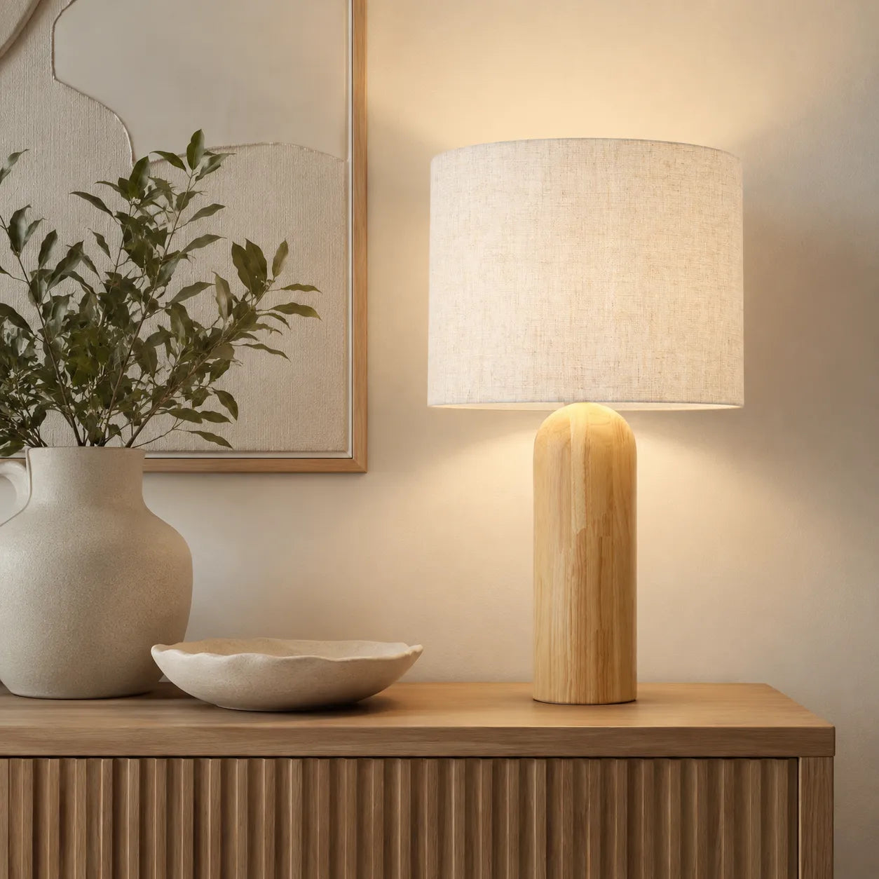 Luminária de Mesa em Linho e Madeira Linen