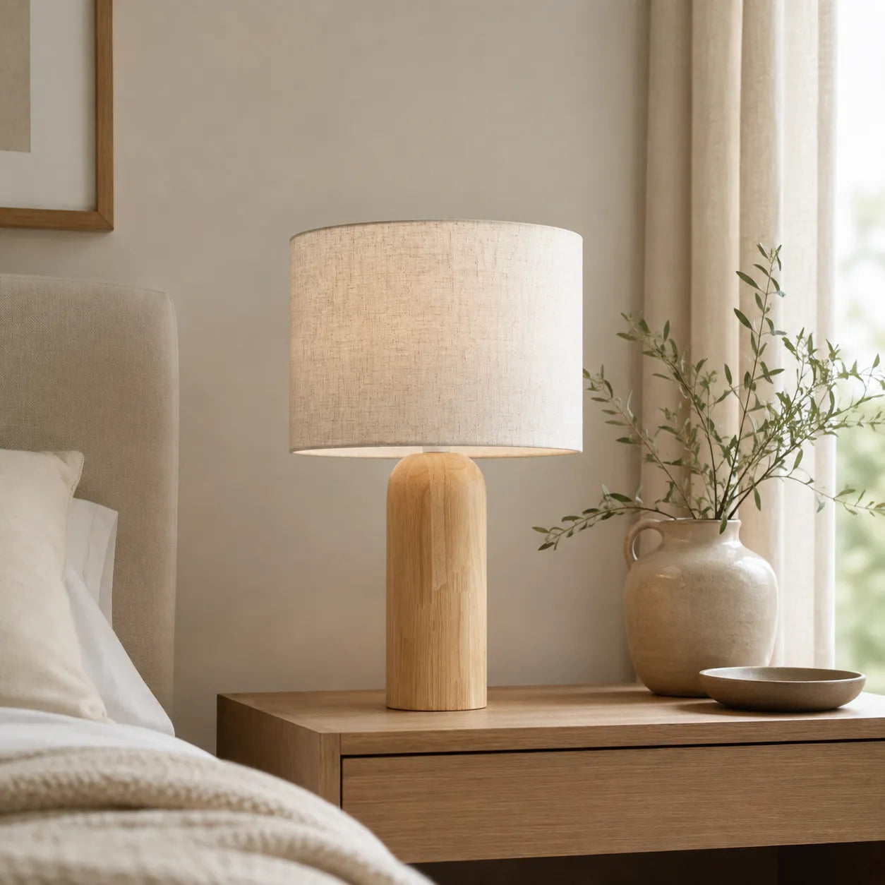 Luminária de Mesa em Linho e Madeira Linen