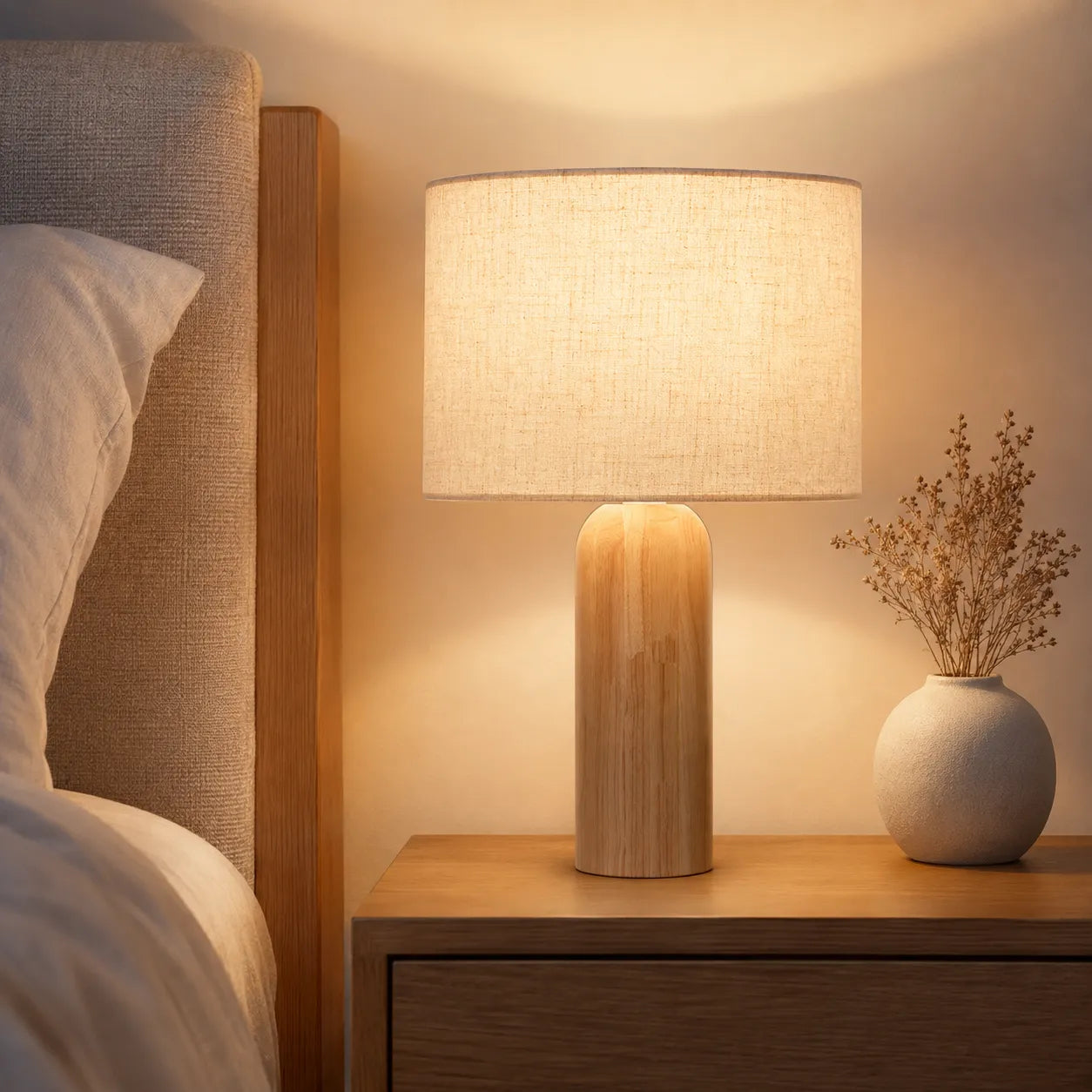 Luminária de Mesa em Linho e Madeira Linen