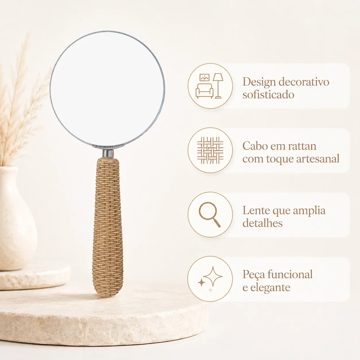 Lupa Decorativa Grande com Cabo em Fibra Natural Orla