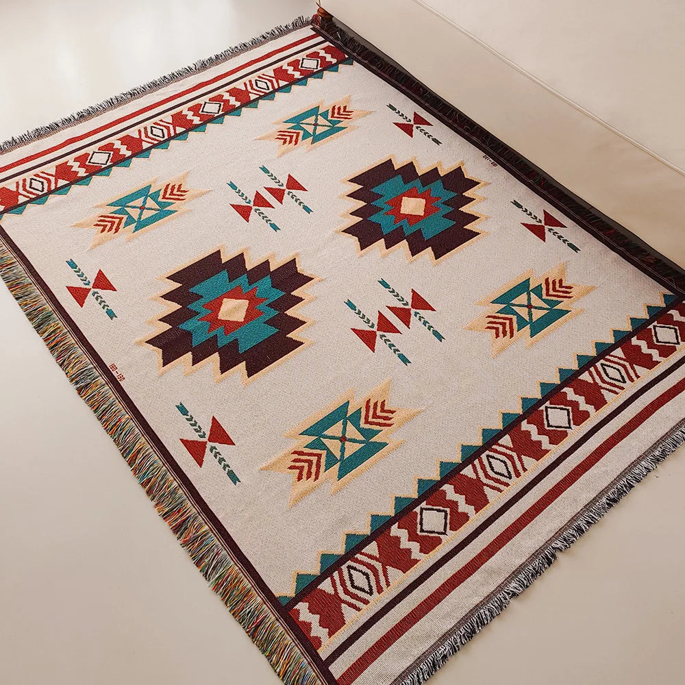 Manta Boho decorativa com Franja Étnico