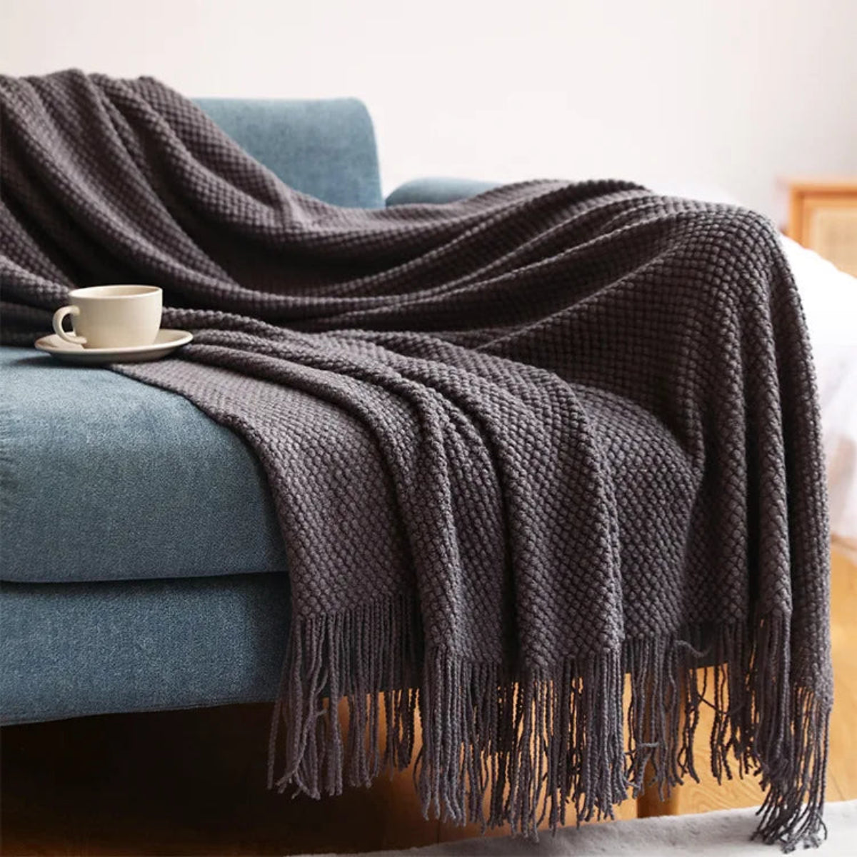 Manta para Sofá De Tricô Boho Chic