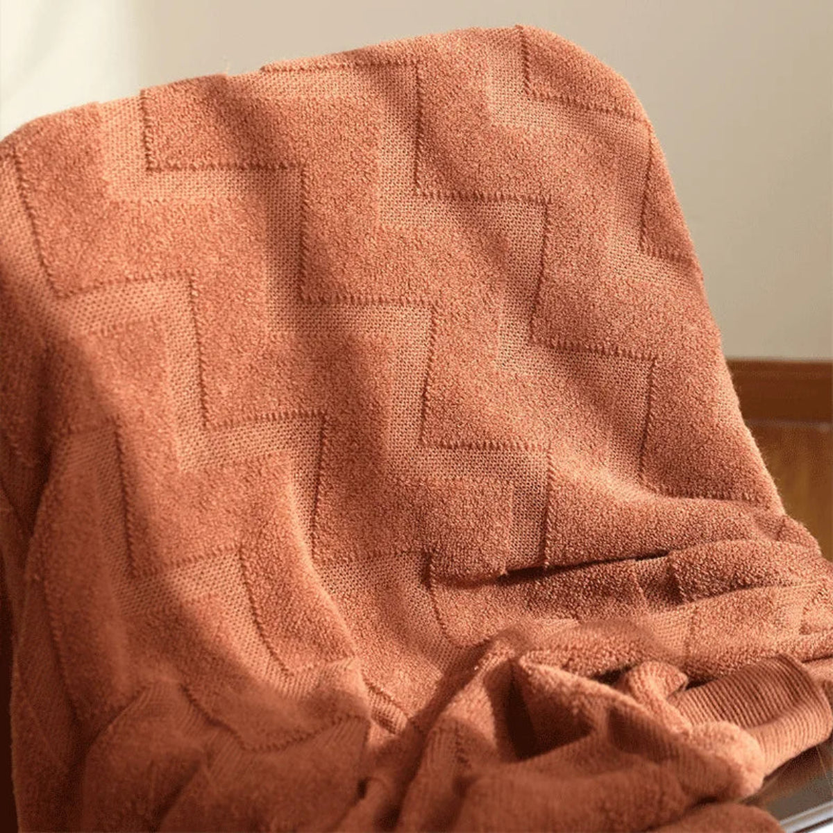 Manta para Sofá De Tricô ZigZag Com Franjas