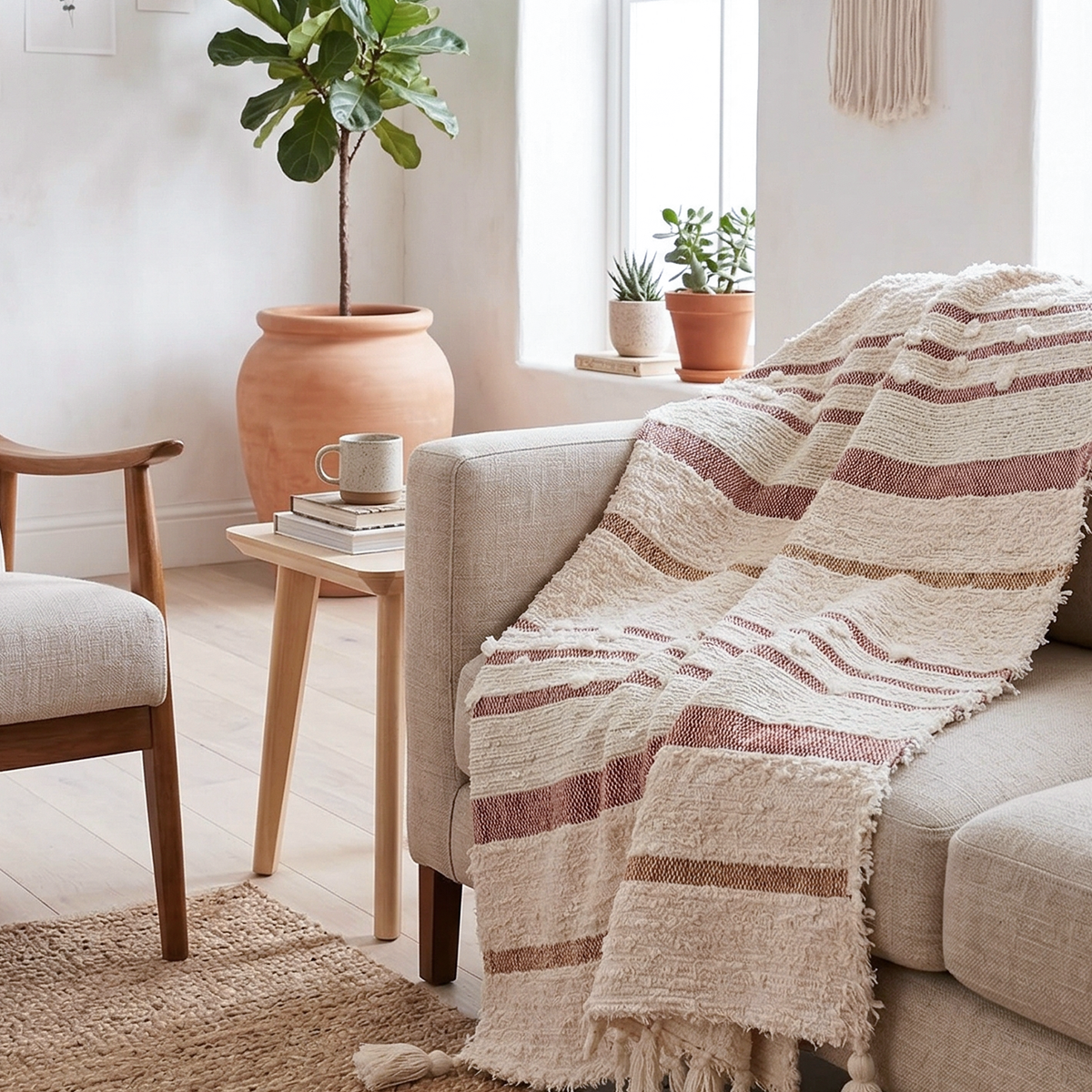 Manta para Sofá Decorativa Boho Bordada Aurora