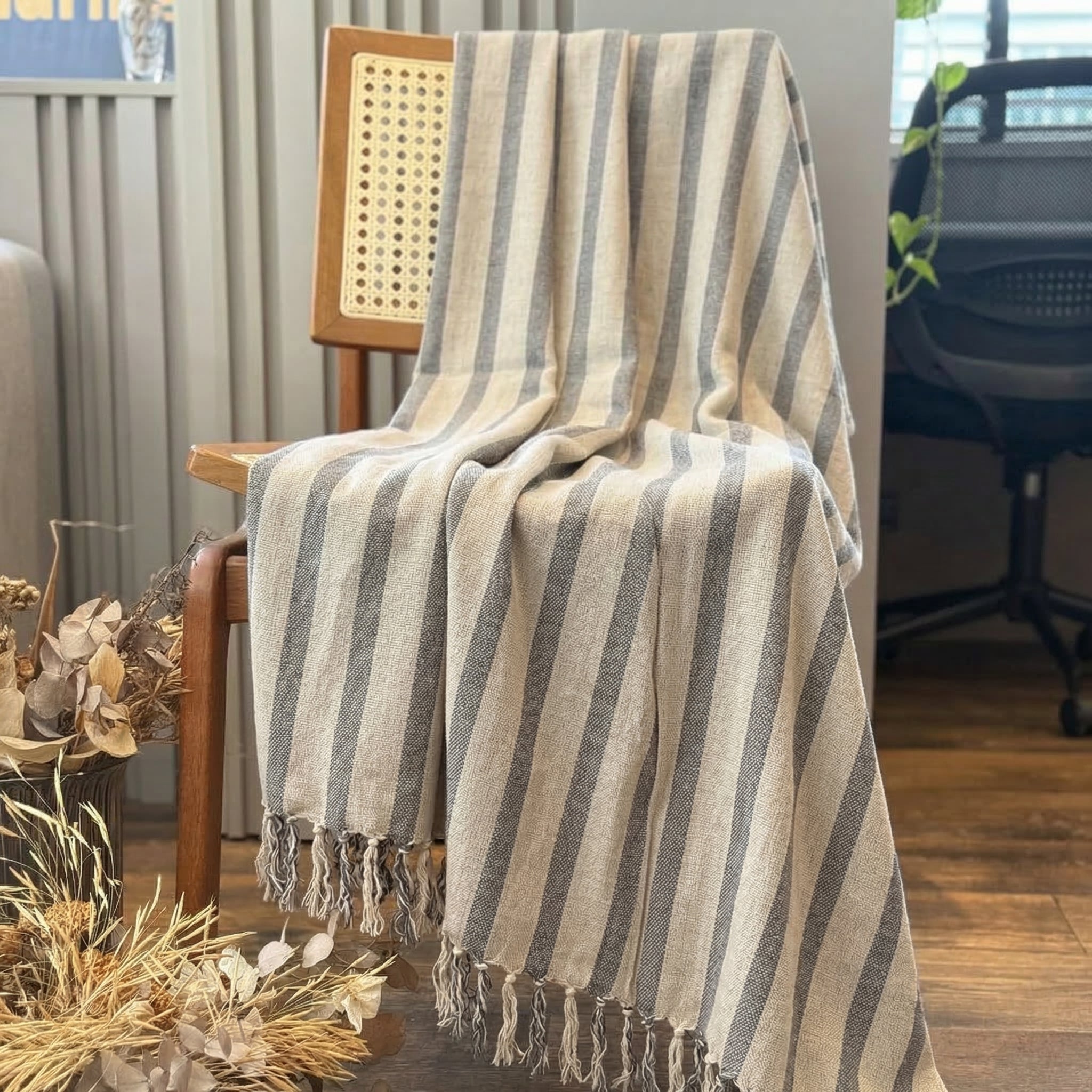 Manta para Sofá Artesanal Algodão com franjas Naturé