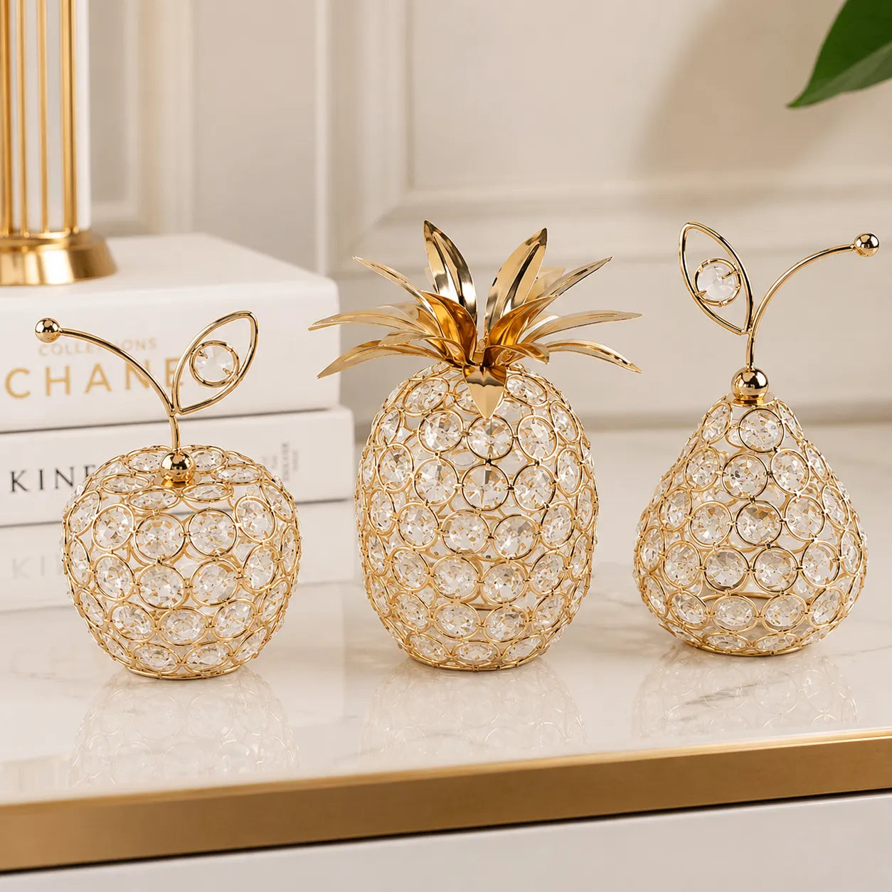 Ornamento Dourado em Cristal Frutas