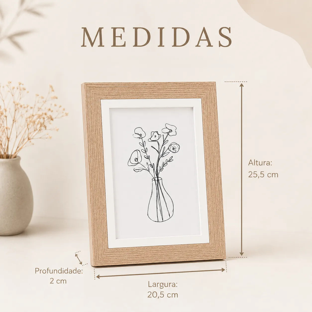 Porta-Retrato Decorativo com Moldura Natural e Vidro
