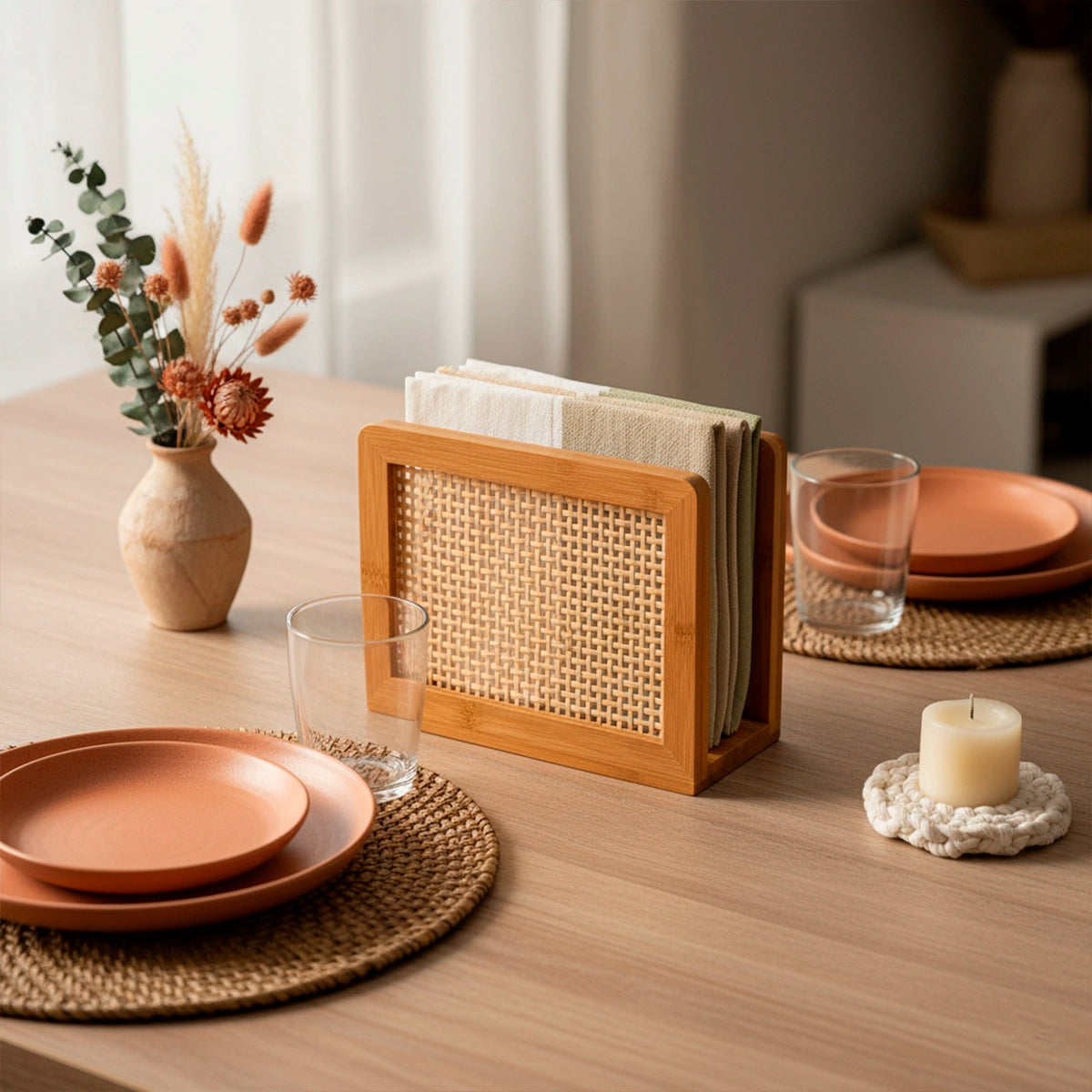 Porta Guardanapo de Bambu com Palhinha Indiana Essenza Natural