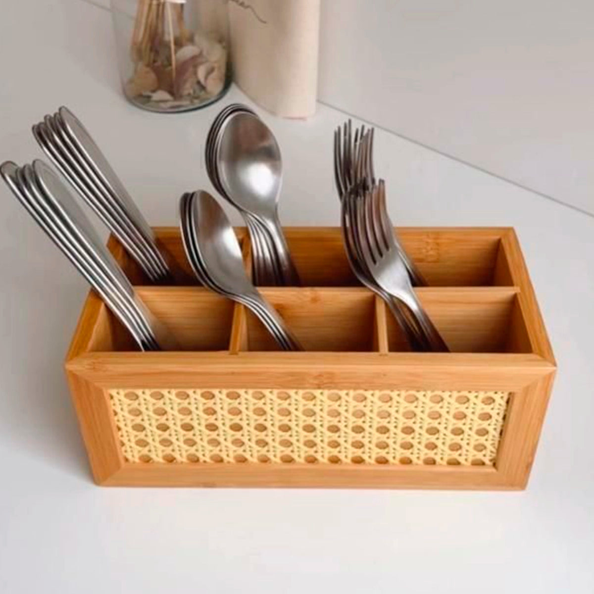 Porta Talheres de Bambu com Palhinha Indiana Essenza Natural