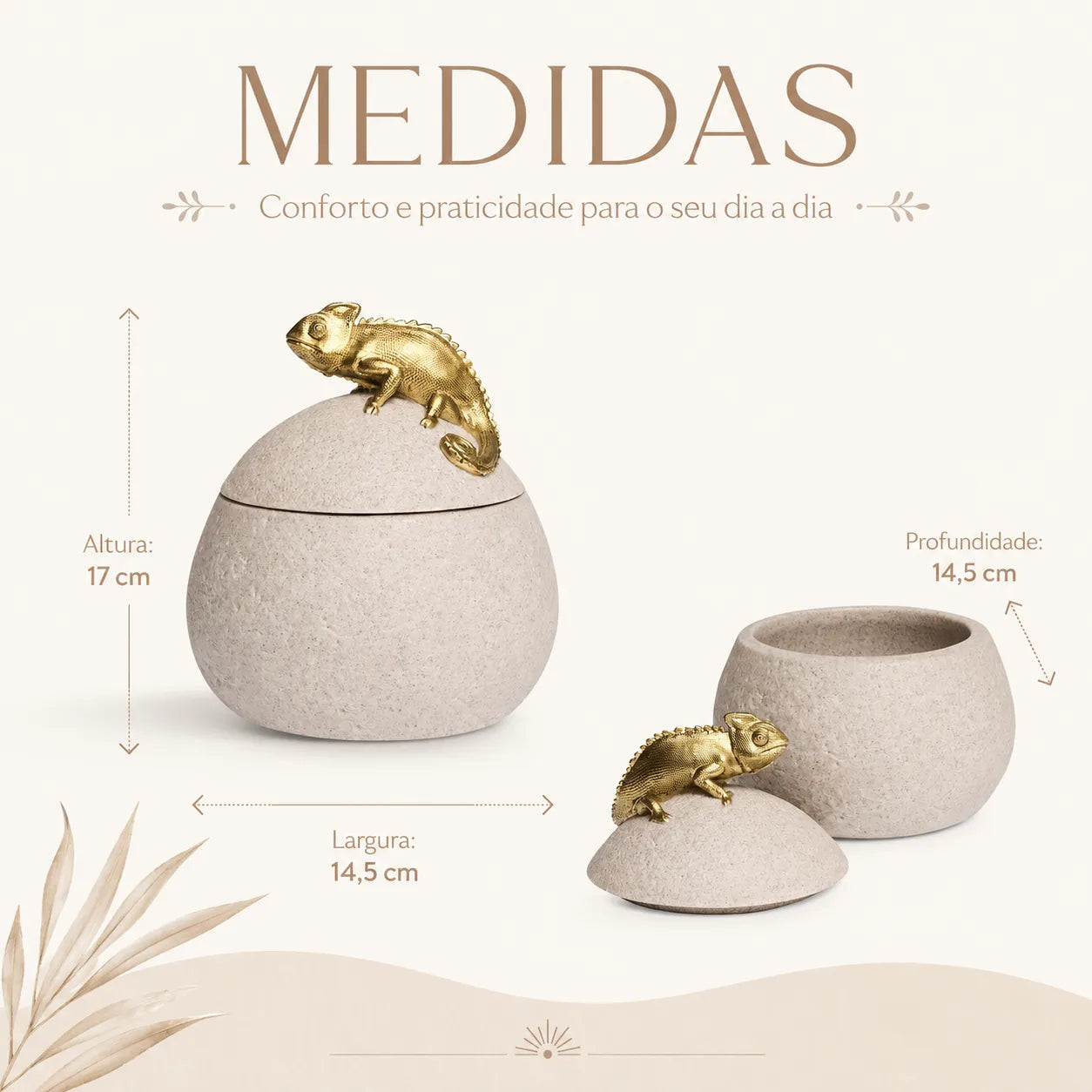 Pote Decorativo com Tampa e Camaleão Dourado Safari