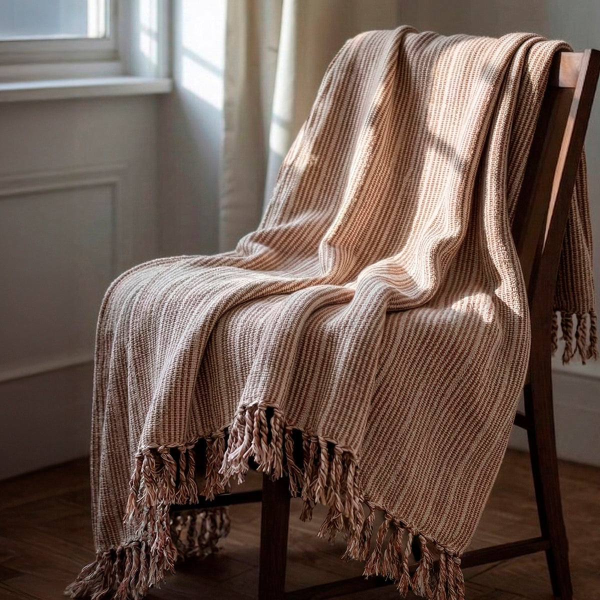 Manta para Sofá Artesanal Algodão com franjas Naturé