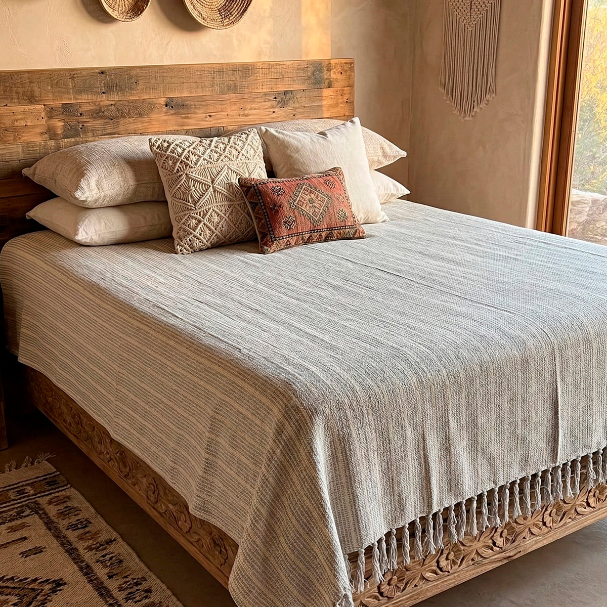 Manta para Sofá Artesanal Algodão com franjas Naturé